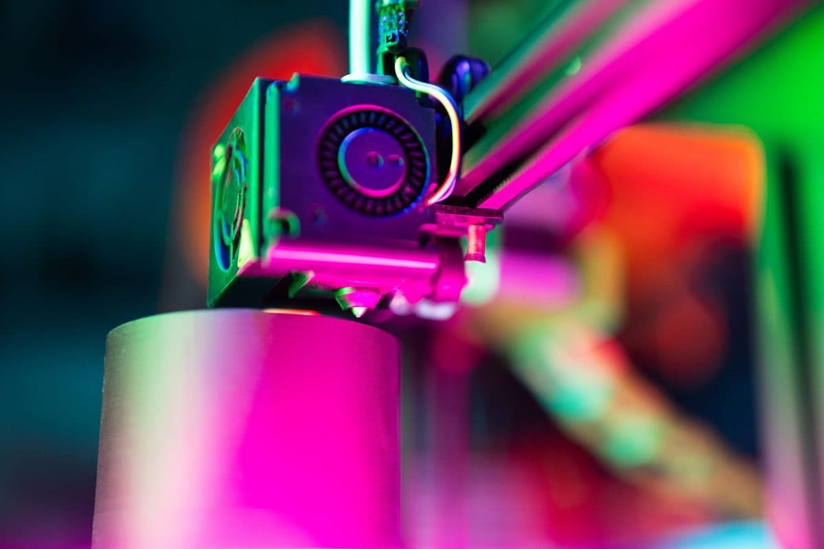 A desktop 3D printer in action, seen close up