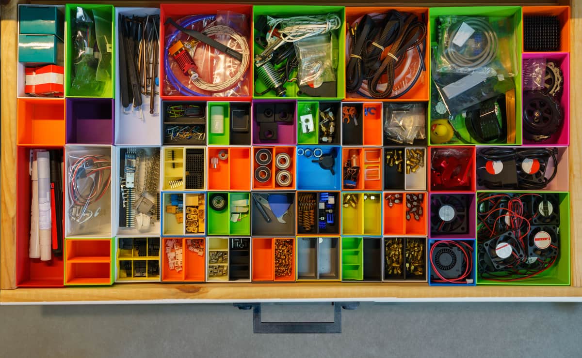 A 3D printed drawer organizer with multiple compartments