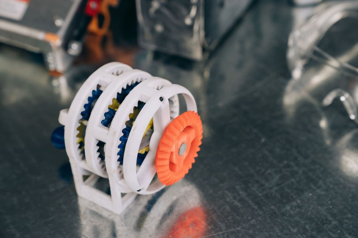 A close view of a finished 3D printed part showing its surface detail
